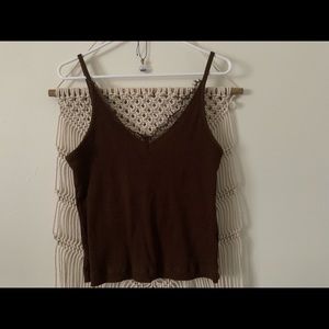 Brown tank top with lack neckline